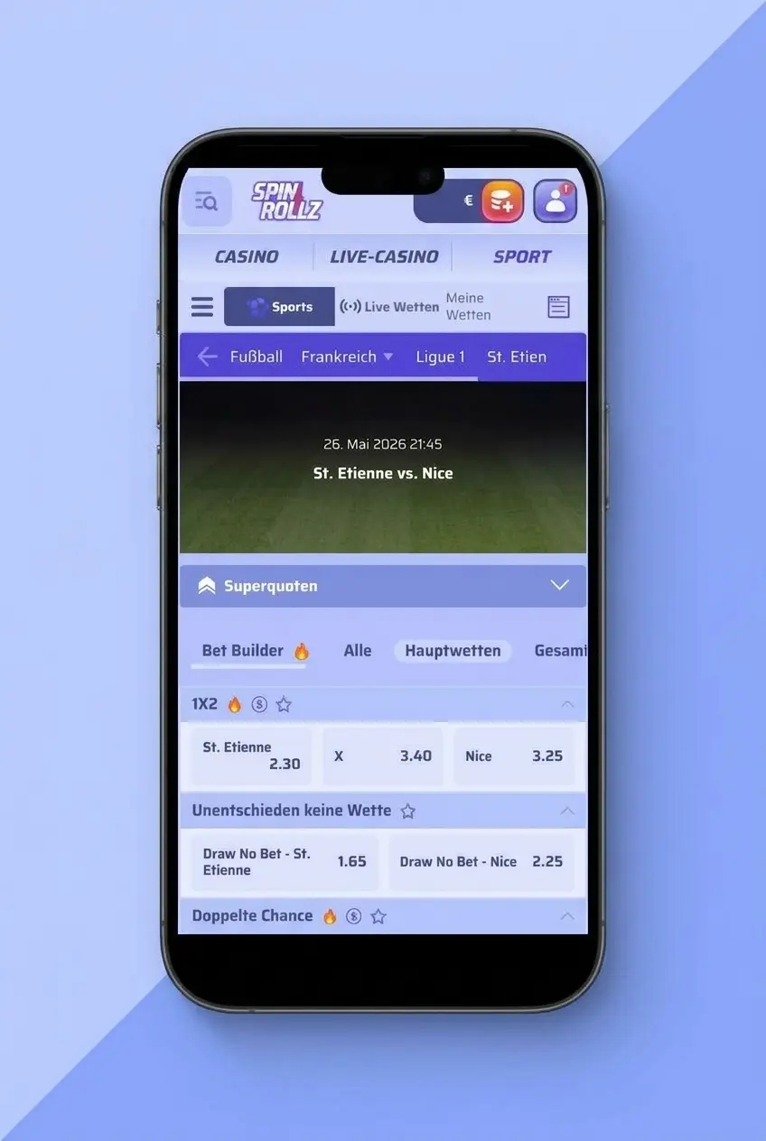 Mobile Wettscheinansicht in der Spinrollz Betting App